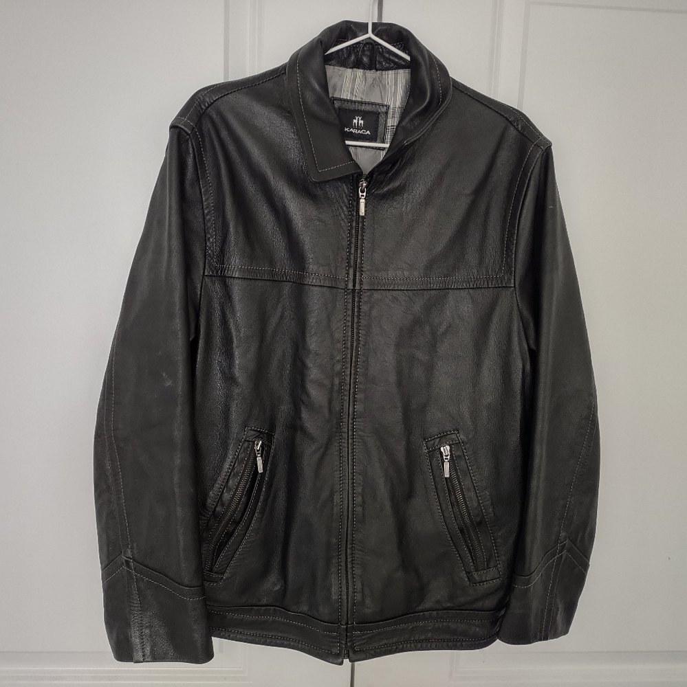 KARACA 100% Genuine leather Men's Black Jacket Size M Pre-owned